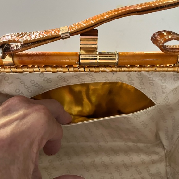 Vintage Woven Rattan Italian Hand bag Boho Chic Bamboo and Leather Handles - Picture 10 of 16